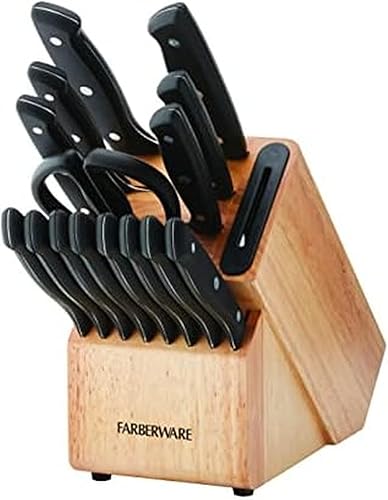 Farberware Edgekeeper - Juego de bloque de remaches triple con afilador de cuchillos integrado, 16 piezas, color negro