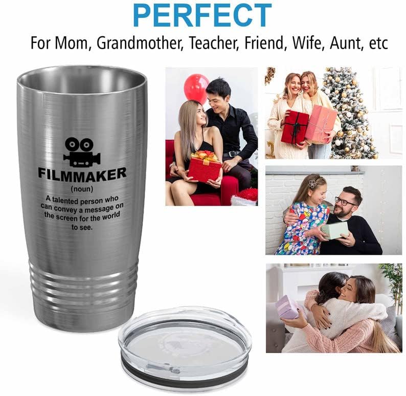 Filmmaker Silver Tumbler 20oz - a message on the screen - Filmmaker Gifts Camera Lens Cut Prop Director Movie Film Scriptwriter