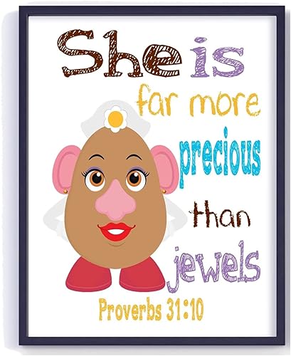 Mrs. Potato Head Toy Story Christian Nursery Decor Unframed Print - She is far more Precious than Jewels - Proverbs 3110