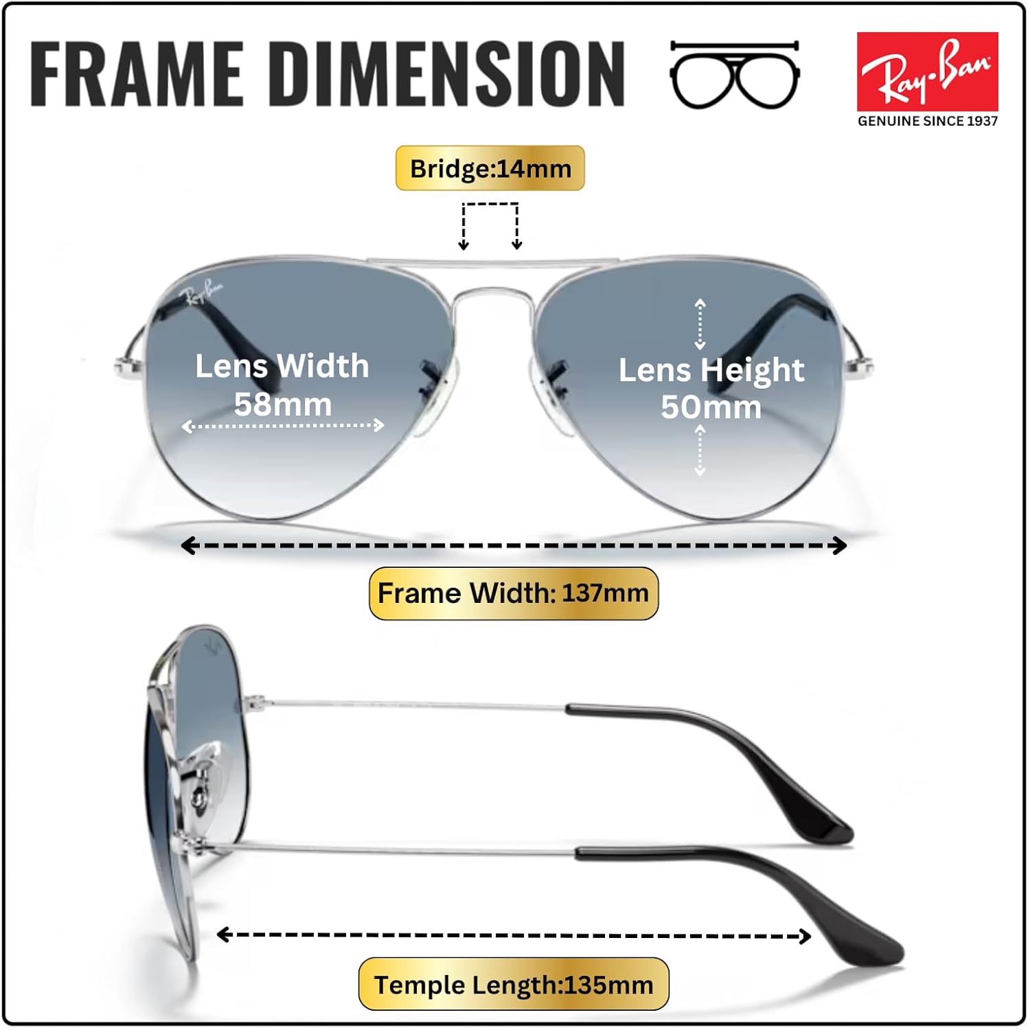 Ray-Ban RB3025 AVIATOR GRADIENT Pilot Shaped Sunglasses for Men & Women with Official RAYBAN Eyewear Kit