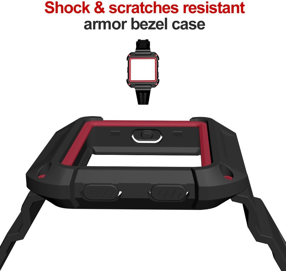 Compatible For Blaze Accessory, [Rugged Pro] Resilient Protective Case with Strap Bands for Blaze Smart Fitness Watch (Red)