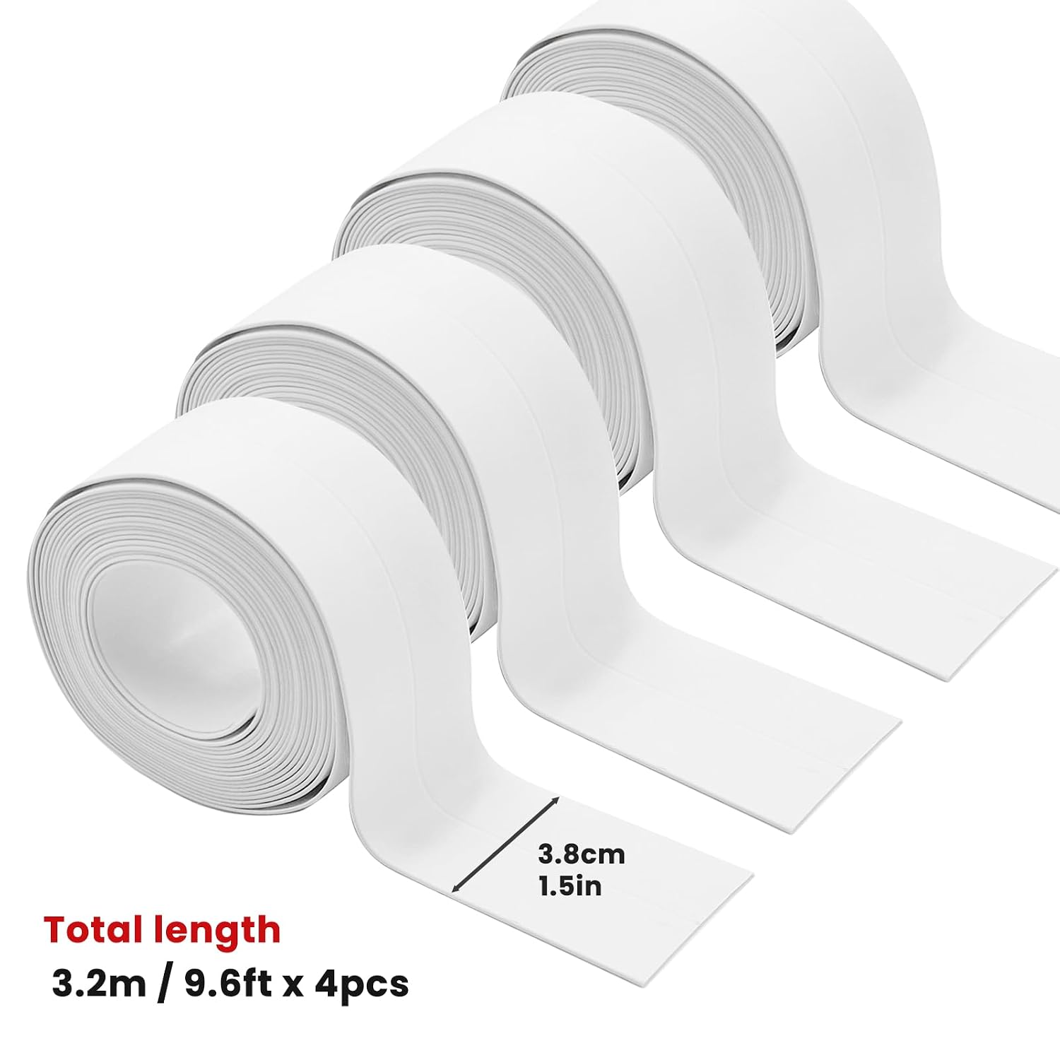 SNAIL GARDEN 4 Rolls White Sealant Caulk Strip,Upgraded Non-Trace Caulk Tape,Self Adhesive Caulking Tape for Toilet Base,Bathroom, Bathtub, Kitchen,Wall Floor(3.2M×3.8CM)