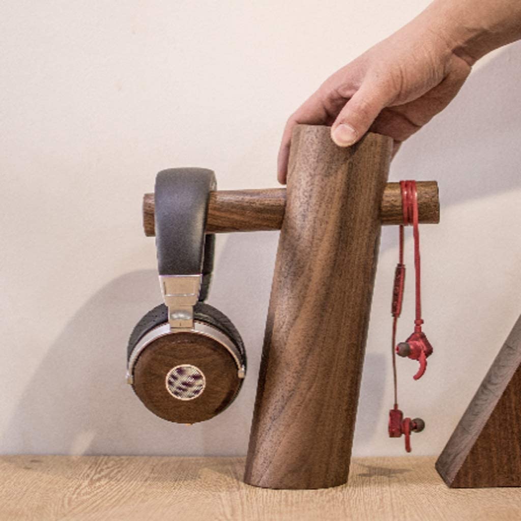 Kopfhörerhalter, Massivholz Kreative Kopfhörer Rack Gaming Headset Lagerung Regal(A walnut)