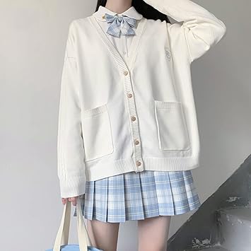 Amazon Co Jp スクールカーディガン カーディガン ニット 綿トップス Jk制服 長袖 無地 Vネック ゆったり ケーブル編み女子高生 学生服トップス 前開き 防寒 暖かい 原宿風可愛い おしゃれ通学 通勤 カジュアル 学園風 秋冬春 ファッション