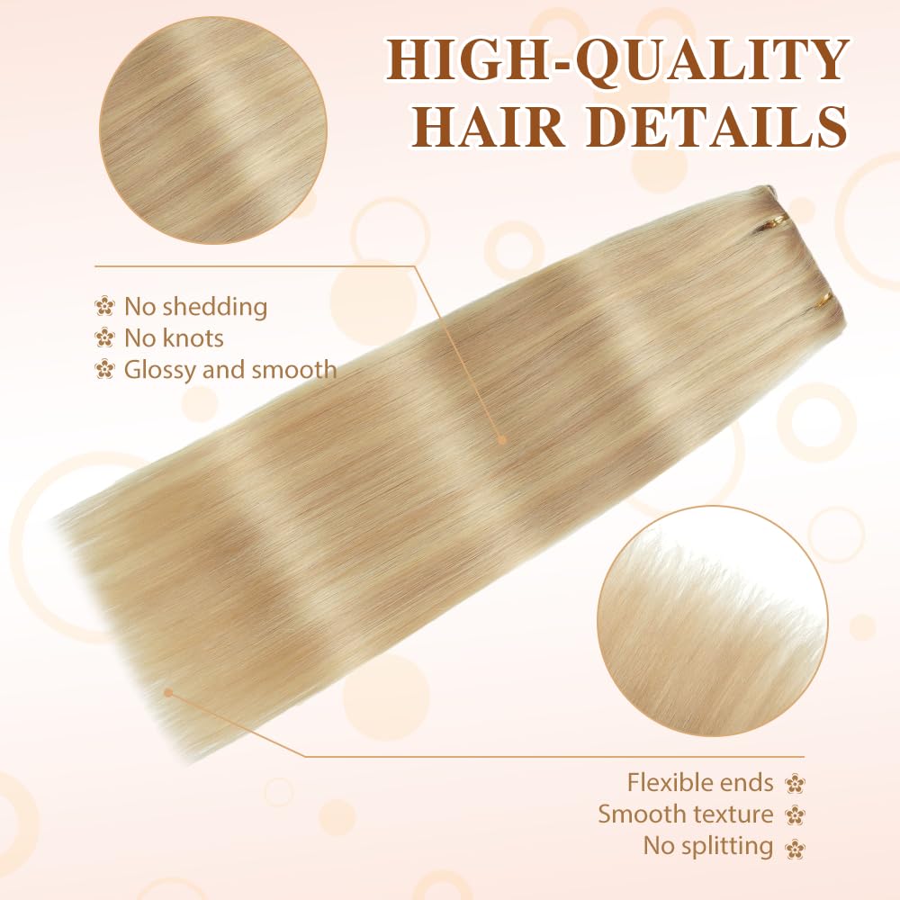 HotLulana Extension Capelli Veri Clip, 7pcs 40cm 120g Extension Capelli Veri Invisible Extension Capelli Clip Capelli Veri Extension Clip 16 Pollice Extension Clip Capelli Veri P18K/613#