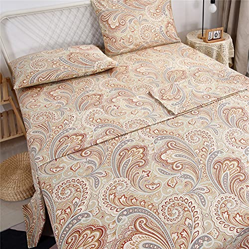 Rynghipy Luxury Paisley Print Sheets Sets Silky Long Staple Egyptian Cotton Khaki Bedding Sheet Collections (Paisley,Queen Size) #TOP2