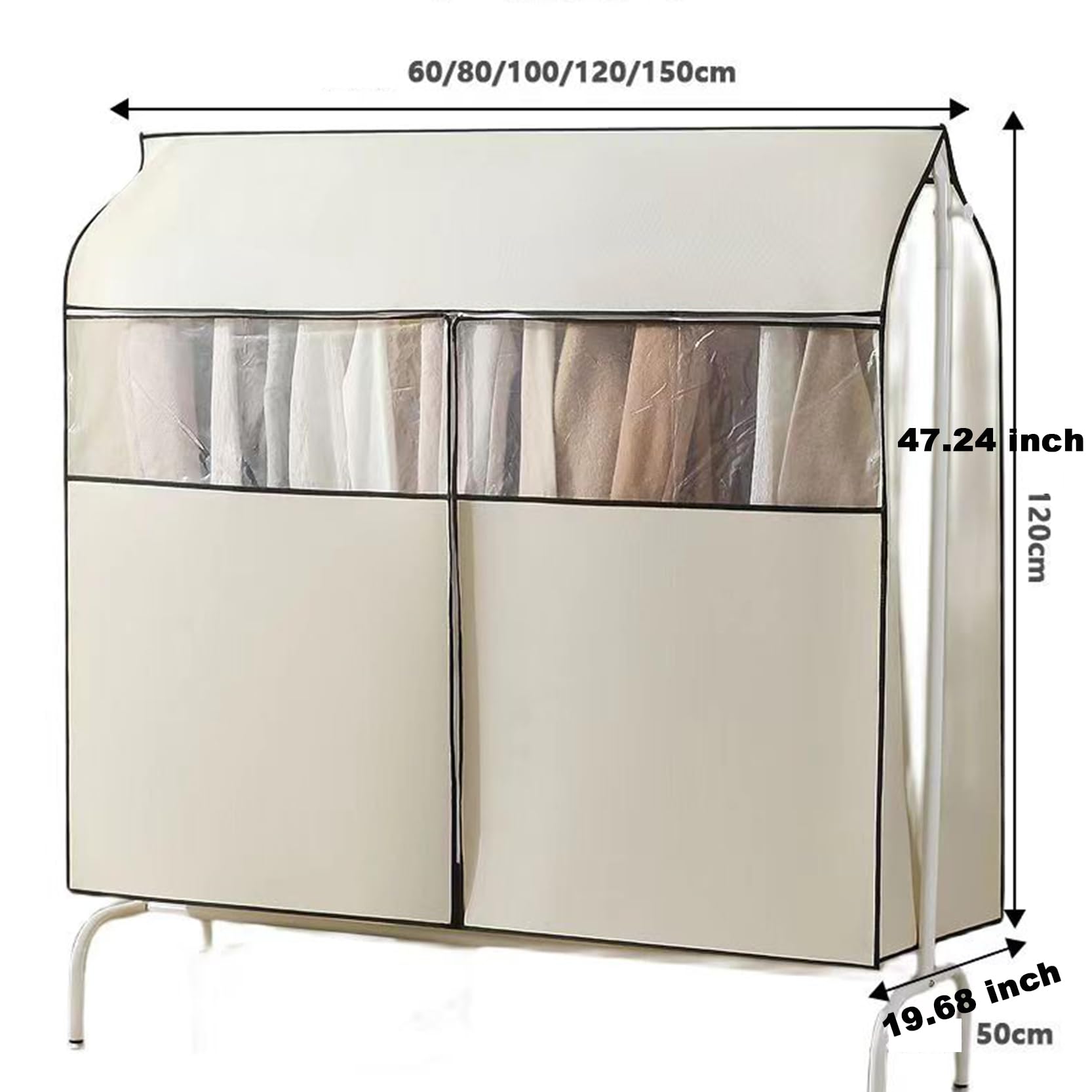 Funda Transpirable para Perchero, 120 x 50 x 120 cm, Resistente al Polvo, con Cremallera y Ventana Transparente, Ideal para Colgar Vestidos, Abrigos y Trajes.