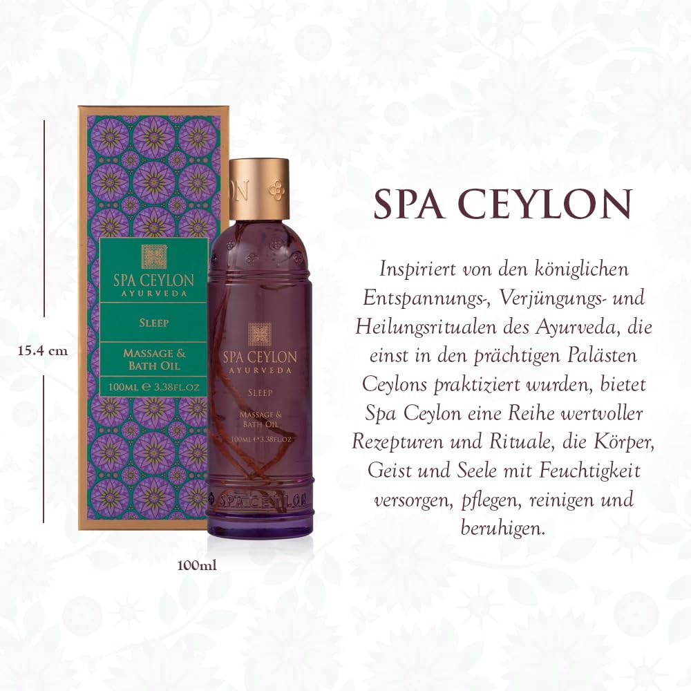 SPA CEYLON Sleep Massage & Bath Oil, 100 ml ayurvedisches Massage- und Badeöl mit Lavendel, Ylang-Ylang und Patchouli, beruhigend und entspannend, ideal für die Abendroutine
