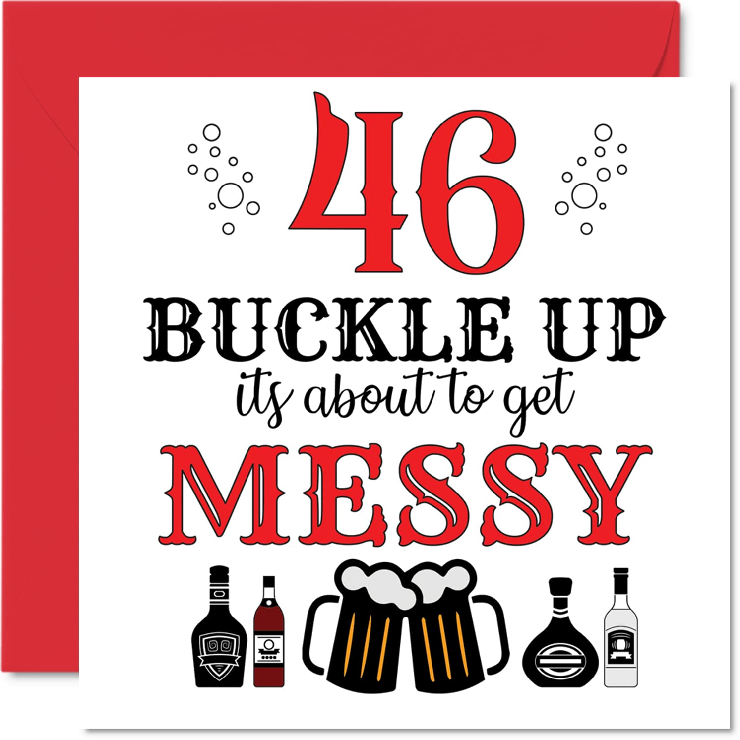 Fun 46th Birthday Cards for Men Woman - Buckle Up - Happy Birthday Card for Dad Mum Brother Sister Grandad Nanny Grandma Uncle Auntie, 145mm Greeting Cards, Joke Card