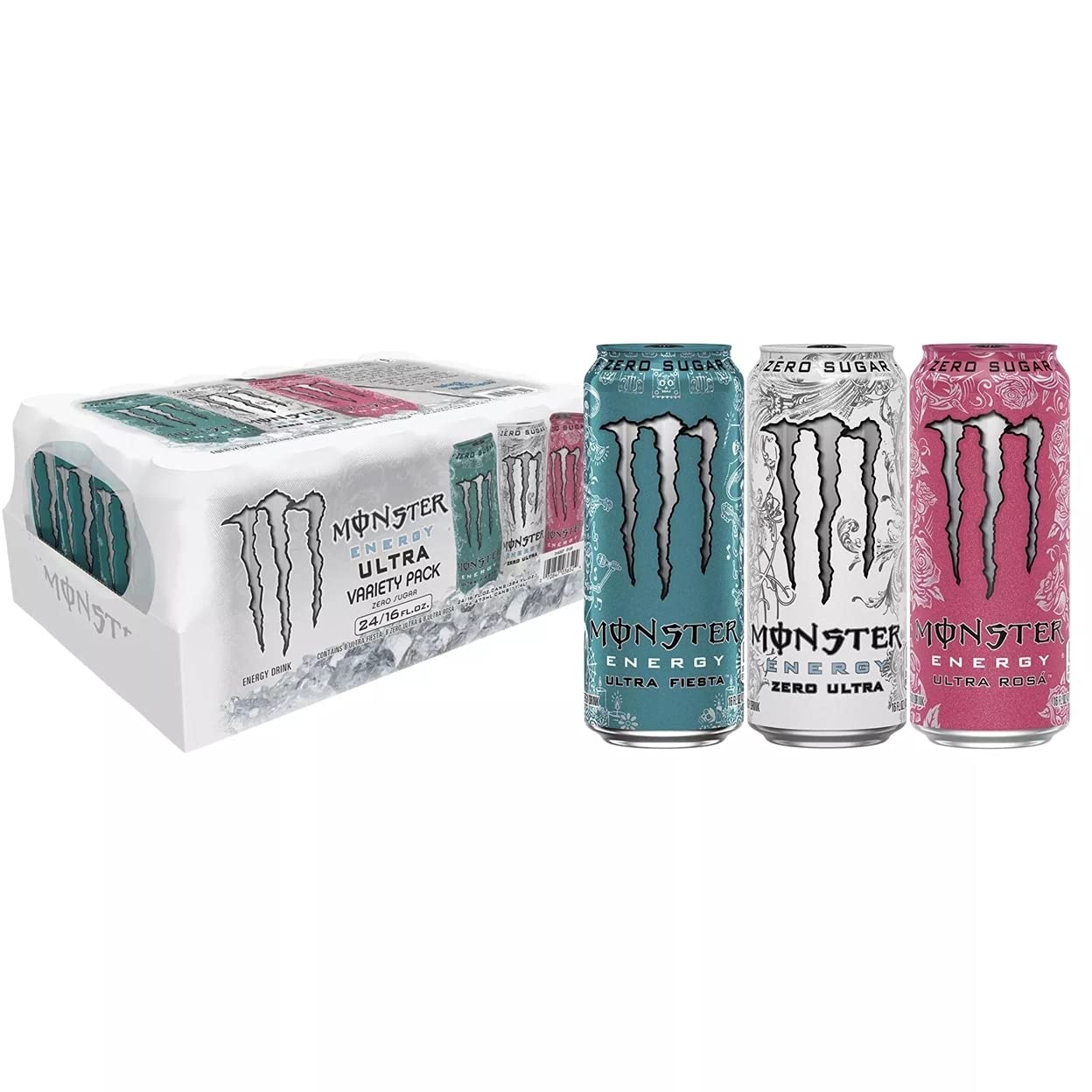 Monster Mix Energy Ultra Variety Pack Zero Ultra, Fiesta & Rosa (16 Fl. Oz., 24 Pk.) Net Wt 384 Fl Oz