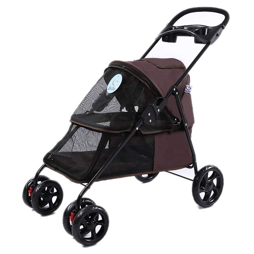 Pet Trolley Lightweight Folding Dog Cat Trolley Carrier Buggy Exquisite 4-Wheel Outdoor Travel Supplies (Brown)