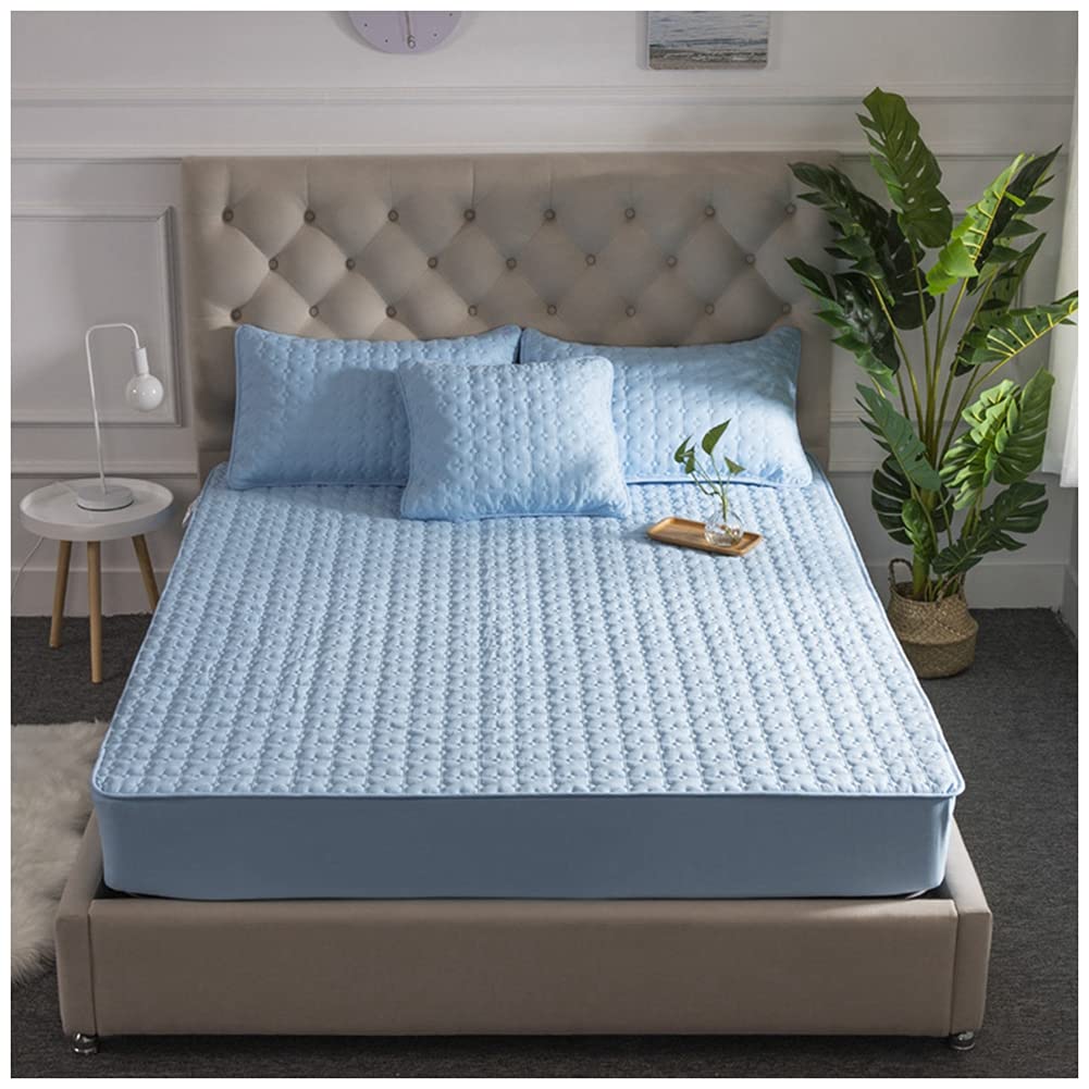 Protège Matelas, Housse Matelas Matelassé en Microfibre, Drap Housse Matelassé 25 cm de Profondeur, Doux Et Respirant, Résiste Aux Taches, Anti-Allergique,Bleu1,200x220cm