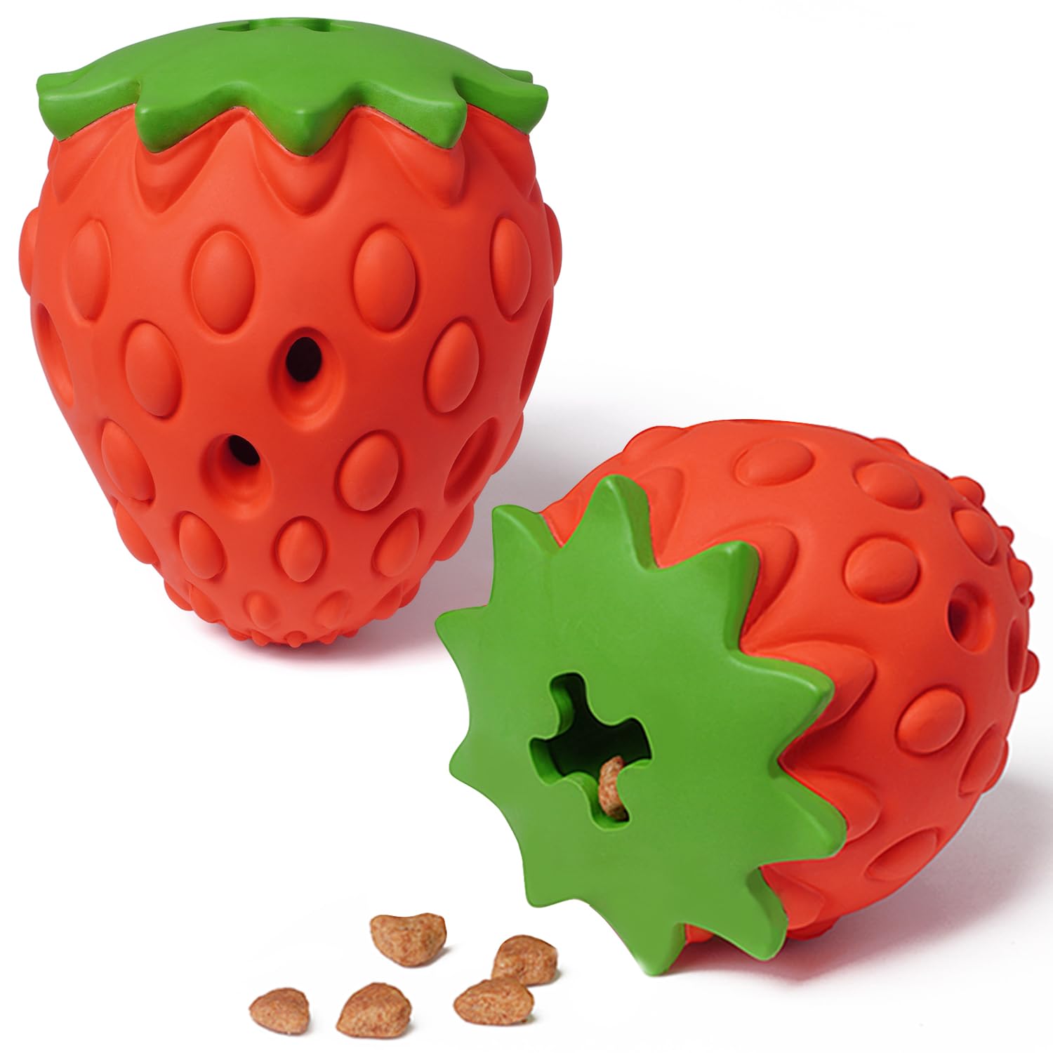 NAXING Treat Dispensing Dog Toy for Aggressive Chewers, Teeth Cleaning Toy for Medium Small Dogs, Durable Rubber Interactive Toy for Fetch Play, Boredom, Real Strawberry Scent