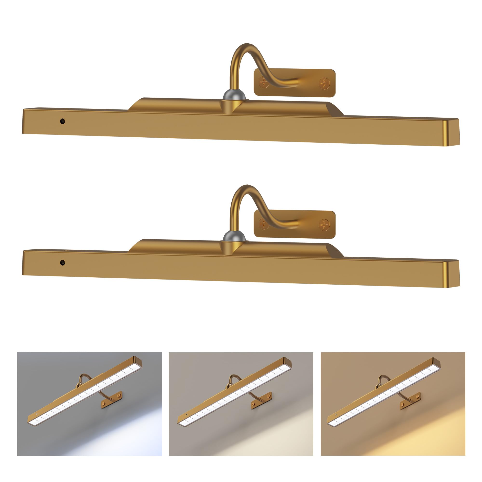 Wireless Picture Light Battery Operated, 16in Picture Light for Wal, 2Pack Rechargeable 5000mAh Battery Wall Sconce for Wall Pictures, Gallery Artwork, Paintings, Portraits, Dartboards- Brass