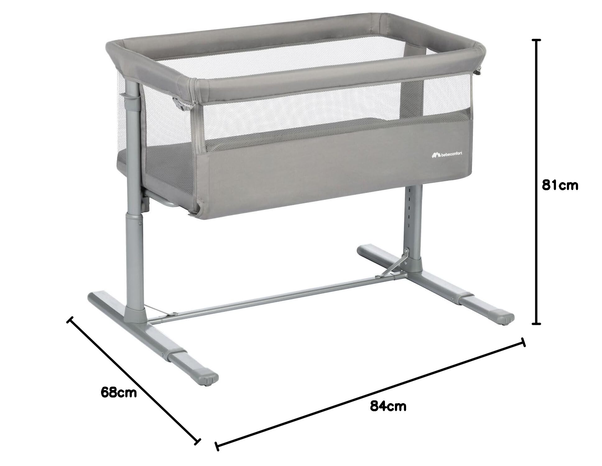 Bebeconfort Zina Colecho Bebé y Cuna Independiente Desde el Nacimiento hasta los 6 Meses (de 0 a 9 kg), Cuna Bebé Plegable, 5 Posiciones de Altura Ajustables, Colchón Reclinable, Mineral Grey