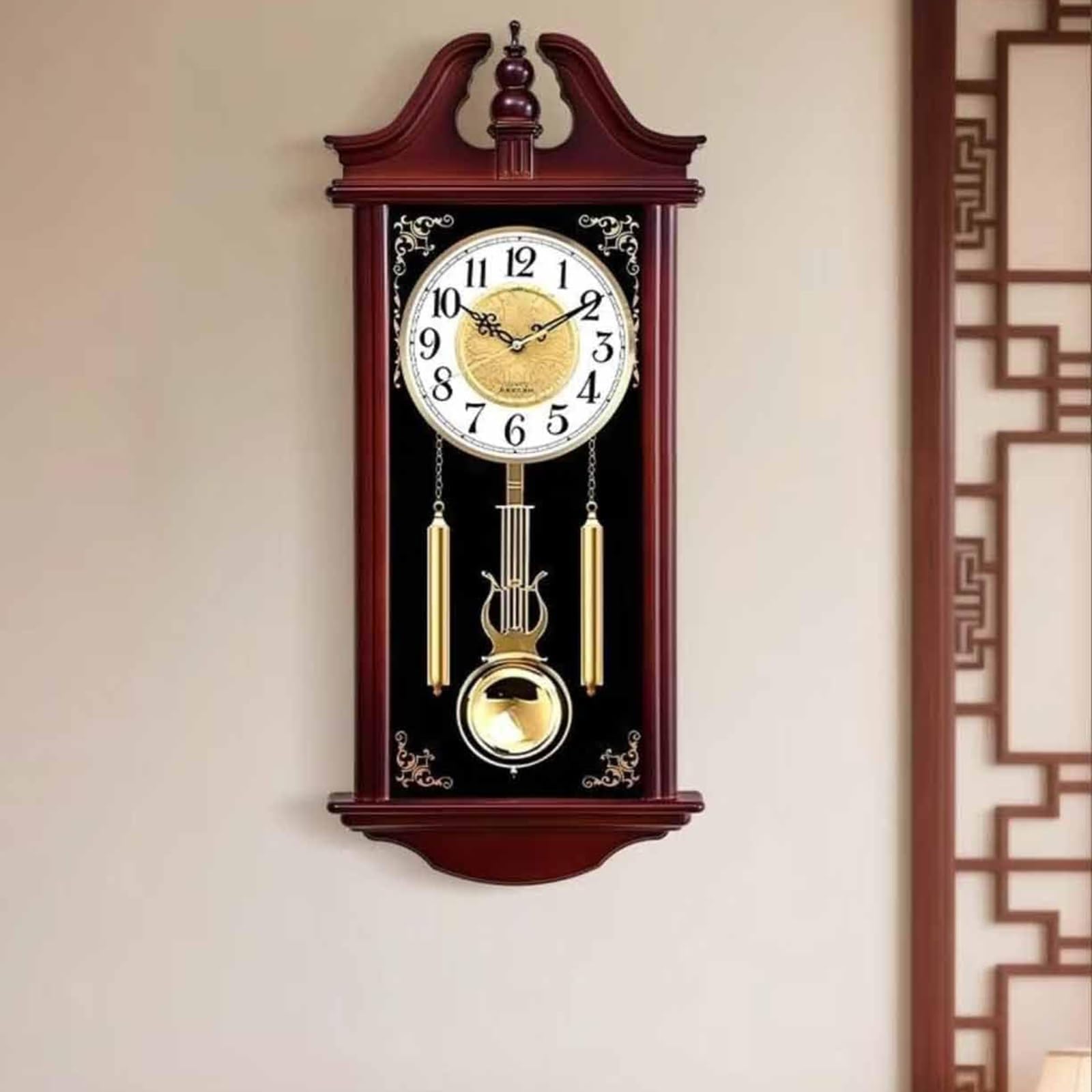 VNVFJKLO vintagewall clock, Pendulum Wall Clock Retro Large Grandfather Clocks for Living Room Silent Battery Operated Decorative(Nero)