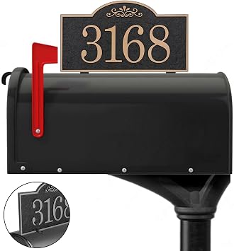 Custom Mailbox Topper Address Sign - 8 x 4.5 Hand-Carved House Numbers Mailbox Topper for Outside,Top Mount Mailbox Address Plaque Plate Metal Double Sided 911 Visibility