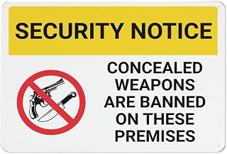 Security Notice Concealed Weapons Are Banned On Premises Sign Safety Restriction Alert Attention Caution Warning Notice Aluminum Metal Tin 8"X12" Sign Plate