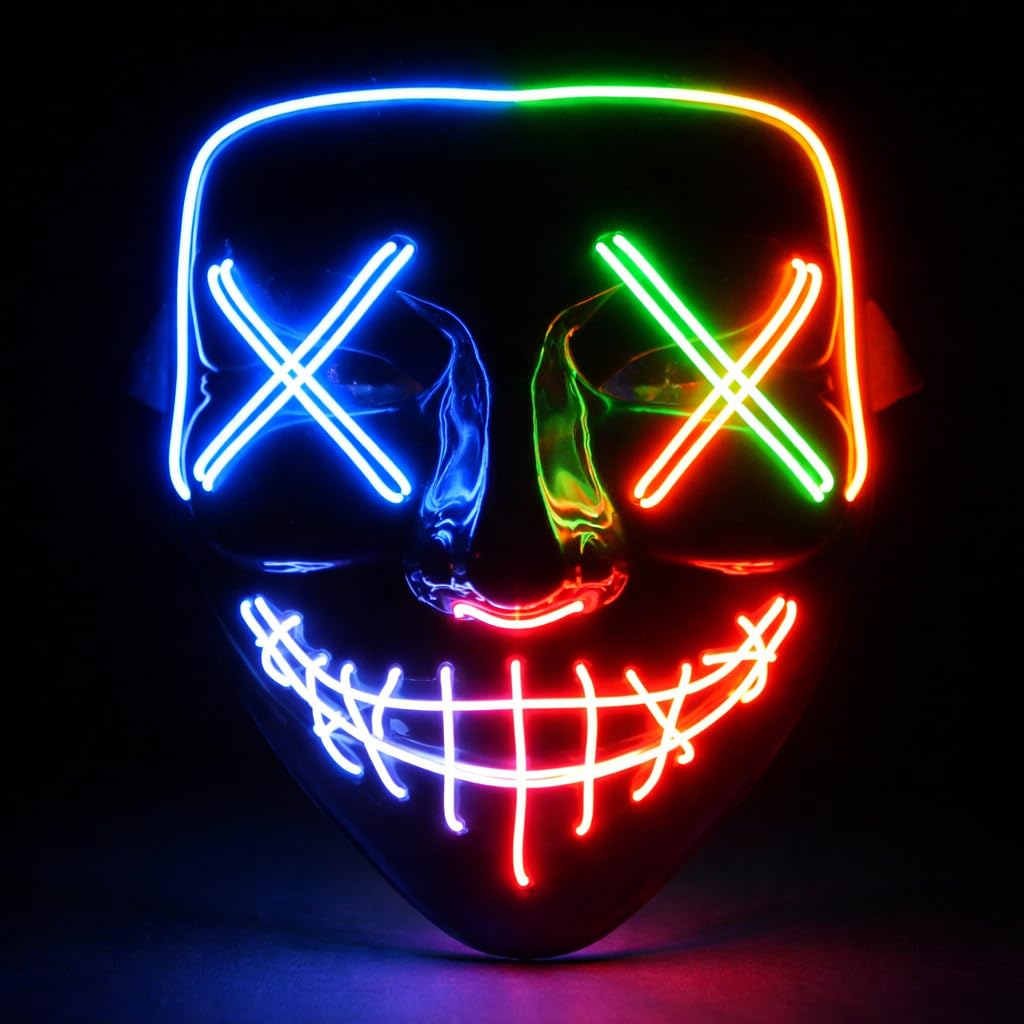 TK Gruppe Timo Klingler LED Grusel Maske - wie aus Purge steuerbar, Gesicht leuchtend, für Halloween, Fasching & Karneval als Kostüm für Herren & Damen (Farbauswahl) (1x blau/grün/rot)