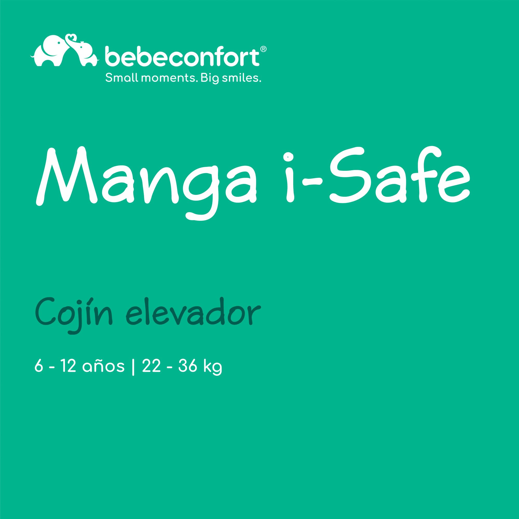 Bebeconfort Manga i-Safe, Asiento Elevador Coche, 6-12 Años, 128-150 cm; Silla Coche, Compacto y Ligero (<1 kg), Fácil Instalación con Cinturón, Acolchado, Tejidos Suaves, Tinted Black — view 2
