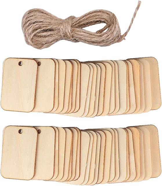 125 Pcs Wooden Rectangle Craft Shape Tag DIY Craft Making Supplies Unfinished Wood Plate Label for Parties, Anniversaries,Wedding Gift & Christmas Hanging Decorations