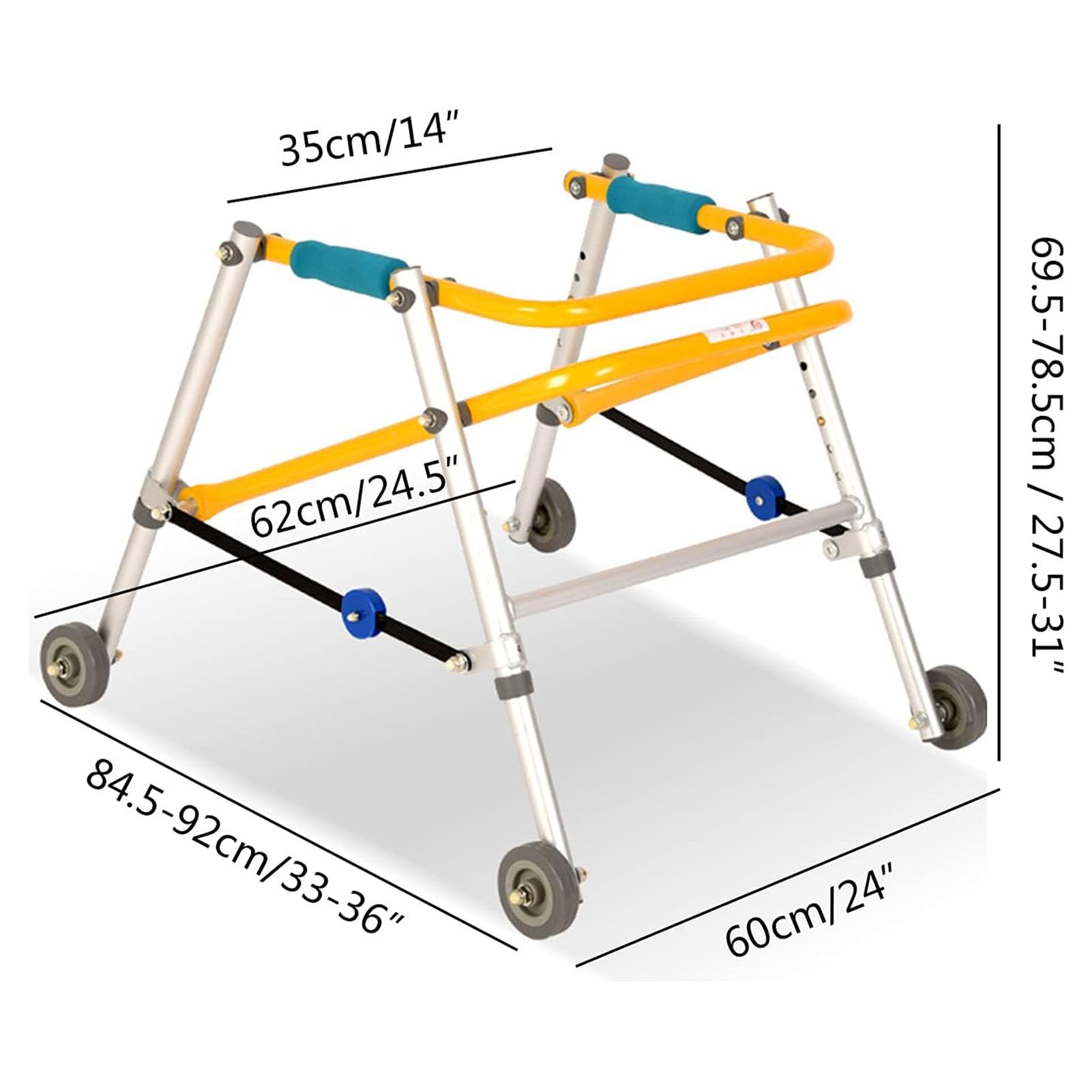 Andador plegable para niños con ruedas Andador ligero con 4 ruedas, andador ajustable en altura de aleación de aluminio, andador liviano para niños pequeños, adolescentes con necesidades especiales