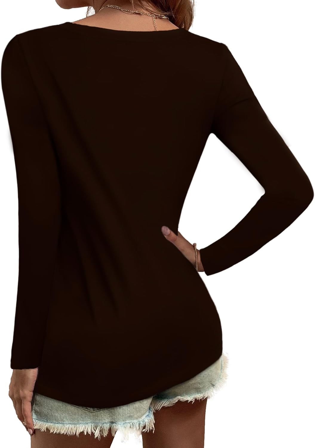 Elesomo Long Sleeve Shirts for Women Cotton Tshirts V Neck Spring Tops Basic Tee - Image 5