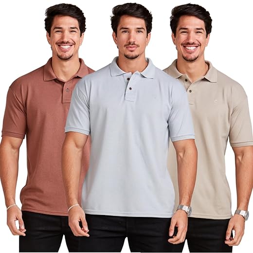 KIT 3 Camisas Polo Masculina Algodão