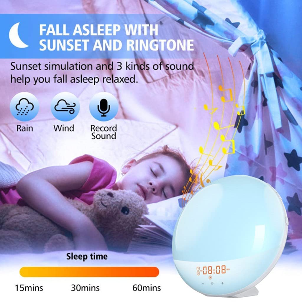 Luce Sveglia Digitale, Sleep Trainer, con 7 Colori Che Cambiano, FM Radio, Touch Control, Funzione Snooze, Sveglia All'alba, per la Camera da Letto delle Ragazze dei Ragazzi