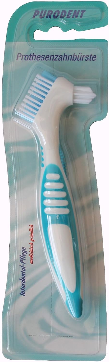 Cepillo para prótesis Bürstenmann 7/194 con limpiador de espacios intermedios, mango de 2 componentes