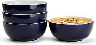 Sweese 24 oz Ceramic Cereal Bowl Set of 4, 6" Breakfast Bowl Stackable, Round Serving Bowl for Rice, Snack, Fruit and Everyday Meals, Navy Blue