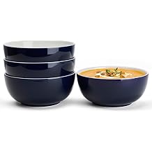 Sweese 24 oz Ceramic Cereal Bowl Set of 4, 6" Breakfast Bowl Stackable, Round Serving Bowl for Rice, Snack, Fruit and Everyday Meals, Navy Blue