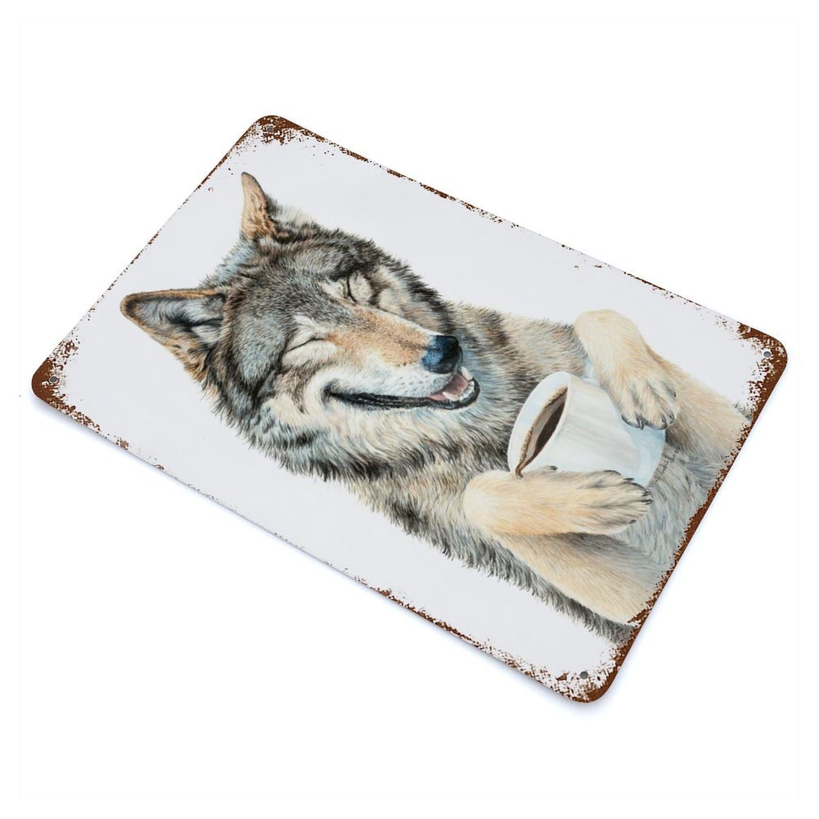 Rust Effect Coffee In The Moonlight Distressed Metal Wall Sign 11.8"x7.9", Decorative Metal Wall Art for Living Room, Hallway And Home Decor