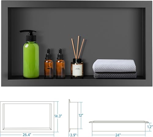 Miniatura 2 de Suteck Nicho de ducha, nicho de ducha de 12 x 24 pulgadas, listo para azulejos, estante de ducha de acero inoxidable para duchas de azulejos, nicho