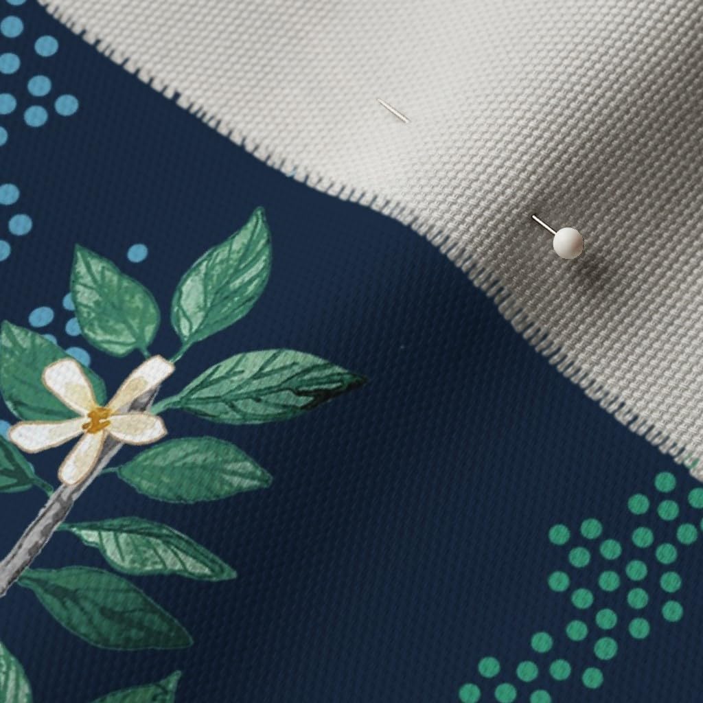 Spoonflower Fabric - Orchard Toile Green Blue Birds Tree Large Scale Oranges Lemons Toile Printed on Basketweave Cotton Canvas Fabric Fat Quarter - Upholstery Home Decor Bottomweight