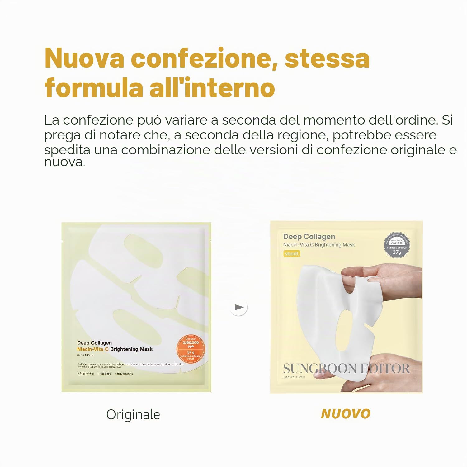 SUNGBOON EDITOR Deep Collagen Niacin-Vita C Maschera Notturna 37Gx4Ea | Vera Maschera Viso Al Collagene Con Niacinamide E Vitamina C | Collagene Reale 2,160,000Ppb | Pelle Di Cristallo Korean