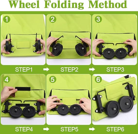 Collapsible Shopping Trolley, Folding Bag with Rubber Wheels Foldable Cart Oxford Cloth Bags Reusable for Supermarket,Capacity (Green(with Wheels))