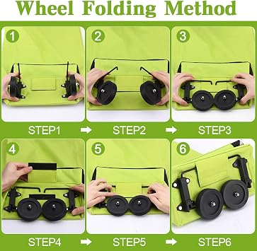Collapsible Shopping Trolley, Folding Bag with Rubber Wheels Foldable Cart Oxford Cloth Bags Reusable for Supermarket,Capacity (Green(with Wheels))