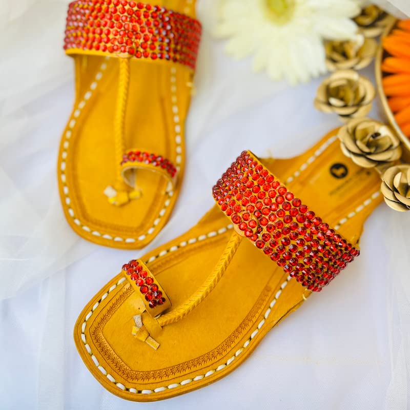 Ruspberry Red Original Kolhapuri ethnic flats for Women Leather fancy