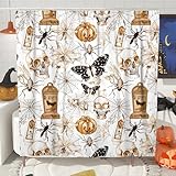 Tenda da doccia per Halloween, teschio spettrale, zucca, ragno, farfalla, decorazione per il bagno, tenda da doccia in tessuto impermeabile con ganci, 91 x 183 cm