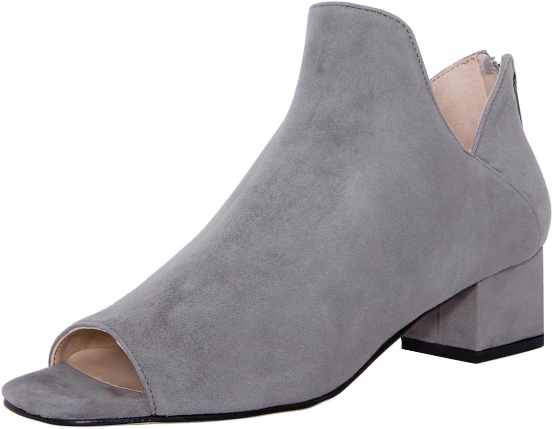 miss left Women Chic Open Toe Back Zipper Comfortable Ankle Boots Block Low Heel Ladies Casual Walking Booties Size 4-16 US