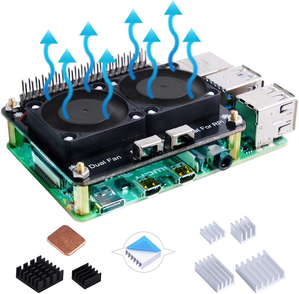 GeeekPi Raspberry Pi 4B GPIO Expansion Board with Dual Cooling Fans DC 5V with LED, Raspberry Pi 4B Heatsink Kit for Raspberry Pi 4 Model B/Raspberry Pi 3B+/3B/Raspberry Pi 2B/Raspberry Pi Zero