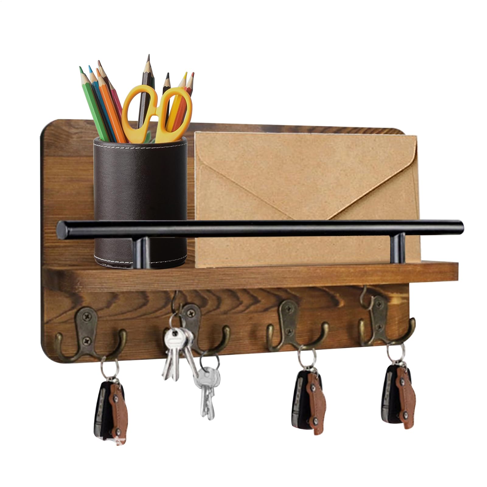 Décoration murale pour la maison en bois avec porte-clés et rangement de courrier