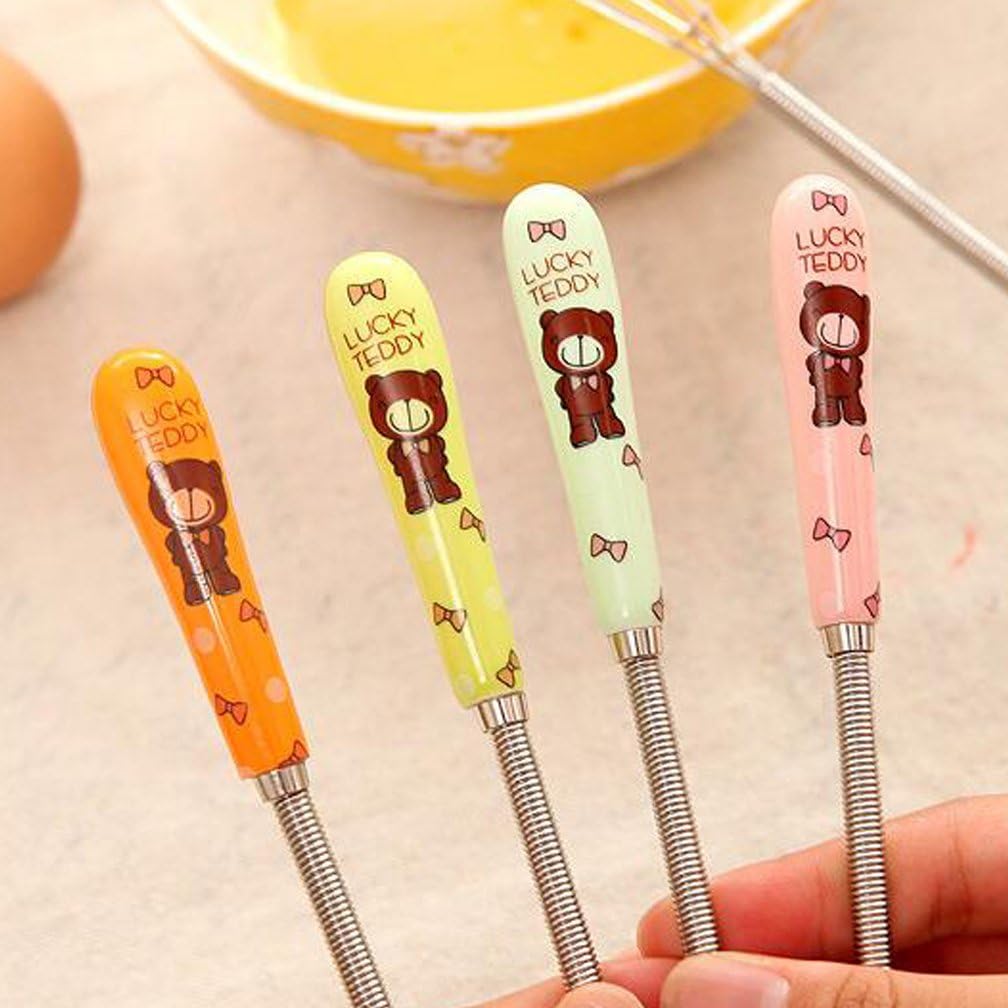 Verdental 4 Pieces 7 Inches Colorful Small Stainless Steel Whisks with Cute Cartoon Bear Handle Design Little Balloon Whisk for Mixing and Beating Eggs - Image 5