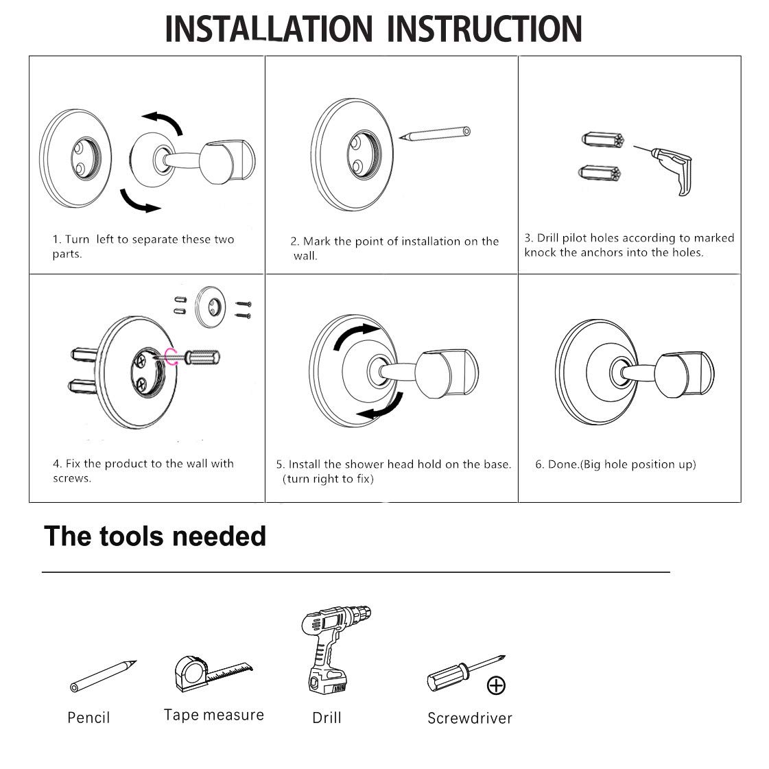 JiePai - Soporte para alcachofa de ducha, soporte de pared con tornillos