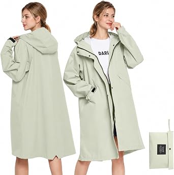 LAMA Long Raincoat for Women, Lightweight Rain Coat with Hooded, Waterproof Rain Jacket, Packable Rainwear