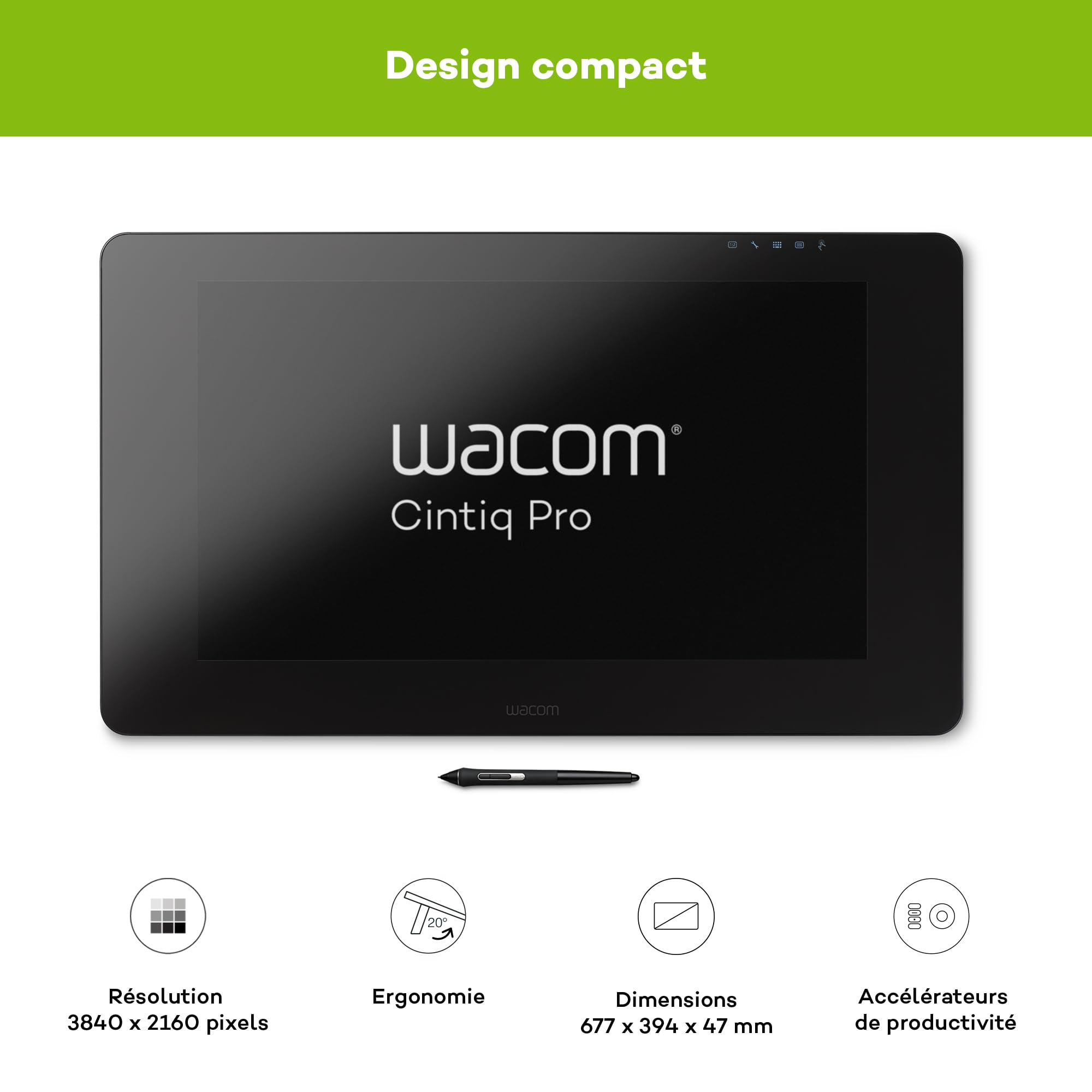 Wacom Cintiq Pro 24 Multi-Touch, Écran à stylet 4K, incl. Wacom Pro Pen 2