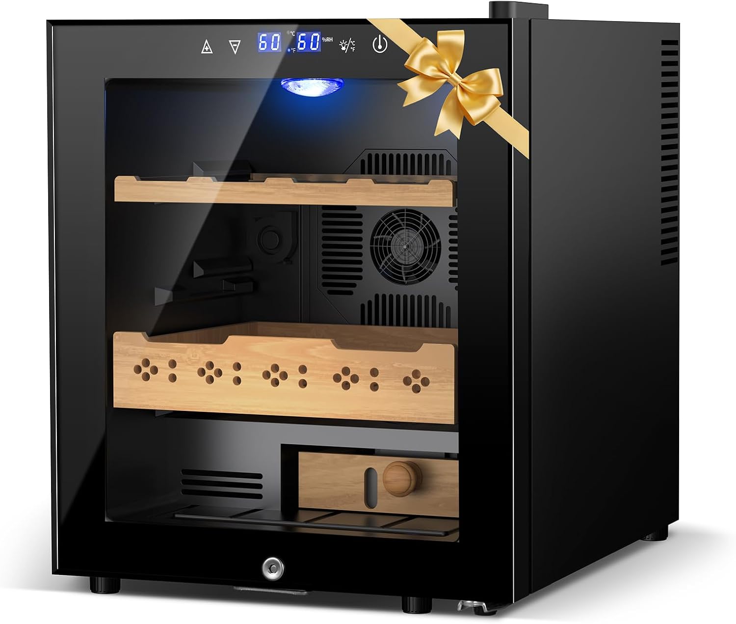 70L Electric Humidor – Large Capacity 400 Count Electric Humidor Cooler | Smart Temperature & Humidity Control | Spanish Cedar Wood Shelves, Digital LED Screen & Safety Lock | Christmas Gift for Men