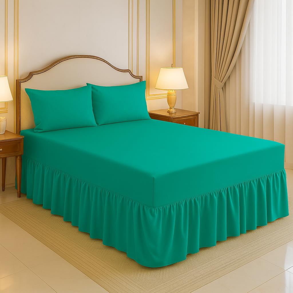 Arlinens Teal Frilled Valance Sheets For Single Bed Extra Deep Plain Dyed Polycotton Sheet (,90 X 190 + 39 Cm)