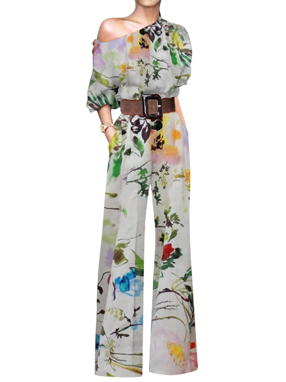 ORANDESIGNE Monos de Vestir Mujer Elegante Manga Larga Mono De Pierna Recta con Traje Mono Largo Vendaje Traje Playsuit Elegante de Fiesta de Noche